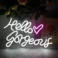 Ineonlife Hello Gorgeous Neon Signs, White Led Light Up Sign For Wall Decor, Girls Room Bedroom Decoration Party Birthday Engagement Party Wedding (16.5