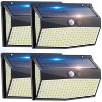 318 Led Solar Outdoor Lights Motion Sensor With 3 Lighting Modes, 270 Wide Angle Lighting, Ip67 Waterproof. Wireless Security Solar Powered Flood Lights For Outside Fence Wall Yard(6500K, 4 Pack)