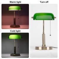 Firvre Bankers Lamp With2 Usb And Wireless Charging Port,Pull Chain Switch Green Glass Desk Lamp, E26 Base,Traditional Library Desk Lamps For Home Office,Bedroom,Piano