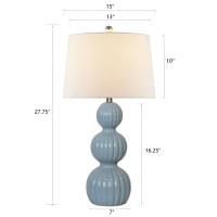 Maxax Set Of 2 Ceramic Table Lamps, 3-Way Dimmable Gourd Bedside Nightstand Lamps With White Shade For Bedroom, Living Room, Office, Blue Finish - 28 Inches