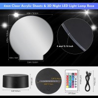 12 Pieces Clear Acrylic Sheets And 12 Pieces 3D Night Led Light Lamp Base With Remote Control And Usb Cable Diy Acrylic Lamp Ba