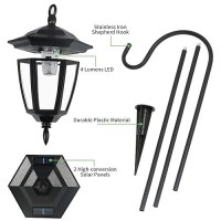 Vioview Hanging Solar Lights 35 Inch Hanging Solar Lantern With 2 Shepherd Hooks Waterproof Dual Use Outdoor Decor Solar Lights