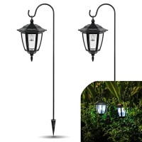 Vioview Hanging Solar Lights 35 Inch Hanging Solar Lantern With 2 Shepherd Hooks Waterproof Dual Use Outdoor Decor Solar Lights