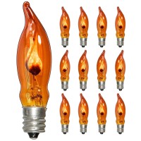 Pallerina Flicker Flame Light Bulbs, Flicker Flame Shaped Light Bulbs, Flickering Orange Glow Replacement Bulbs E12 Flame Candelabra Light Bulbs, 12 Pack, 1 Watt