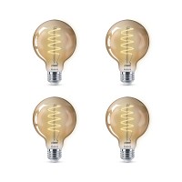 Philips Led Vintage Flicker-Free Amber Spiral G25 Dimmable, Eyecomfort Technology, 400 Lumen, Amber Light(2000K), 6.5W=60W, Title 20 Certified, E26 Base, 4-Pack (565887)