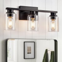 Atocif Bathroom Light Fixtures, 3 Light Bathroom Vanity Light, Farmhouse Wall Sconces With Cylinder Glass Shade, Black Vanity Lights For Living Room, Bedroom, Kitchen, Stairs