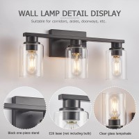 Atocif Bathroom Light Fixtures, 3 Light Bathroom Vanity Light, Farmhouse Wall Sconces With Cylinder Glass Shade, Black Vanity Lights For Living Room, Bedroom, Kitchen, Stairs