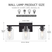 Atocif Bathroom Light Fixtures, 3 Light Bathroom Vanity Light, Farmhouse Wall Sconces With Cylinder Glass Shade, Black Vanity Lights For Living Room, Bedroom, Kitchen, Stairs