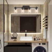 Xgfourseven 4Light Modern Vanity Lights Industrial Matte Black Bathroom Light Fixtures With Clear Glass Vanity Lights Fixture