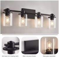 Xgfourseven 4Light Modern Vanity Lights Industrial Matte Black Bathroom Light Fixtures With Clear Glass Vanity Lights Fixture