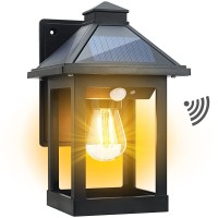 Cyhkee Solar Powered Wall Lanterns Outdoor With 3 Modes, Dusk To Dawn Motion Sensor Led Sconce Lights Waterproof, Exterior Front Porch Security Lamps Wall Mount Patio Fence Decorative Light Fixtures