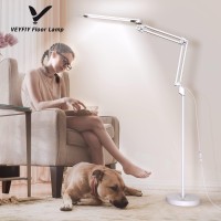 Veyfiy Led Floor Lamp, 12W Swing Arm Standing Lamp With 5 Color Temperatures, Indoor Tall Light With 360 Degree Adjustable Swing Arms,Industrial Lamps For Work, Living Room, Sewing,Craft,White