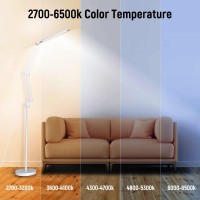 Veyfiy Led Floor Lamp, 12W Swing Arm Standing Lamp With 5 Color Temperatures, Indoor Tall Light With 360 Degree Adjustable Swing Arms,Industrial Lamps For Work, Living Room, Sewing,Craft,White