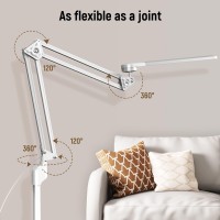 Veyfiy Led Floor Lamp, 12W Swing Arm Standing Lamp With 5 Color Temperatures, Indoor Tall Light With 360 Degree Adjustable Swing Arms,Industrial Lamps For Work, Living Room, Sewing,Craft,White