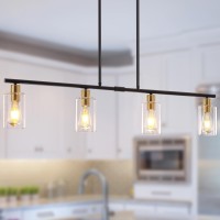 Yarlkav Kitchen Island Lighting 4 Lights Linear Chandeliers Rectangle Pendant Light Fixtures For Dining Room Farmhouse Hanging