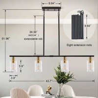 Yarlkav Kitchen Island Lighting 4 Lights Linear Chandeliers Rectangle Pendant Light Fixtures For Dining Room Farmhouse Hanging