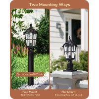 Edishine Dusk To Dawn Outdoor Post Light With Pier Mount Base Black Roman Waterproof Pole Lantern Fixture Water Ripple Glass E