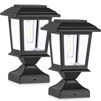 Suponar Metal Solar Post Lights Outdoor, Fence Post Lights Solar Powered Waterproof, Solar Post Cap Lights 4X4 Lamp Lighting For Railing Deck Garden Decor, 2 Pack(5.5X5.5X8.4 Inch)