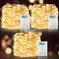 Turnmeon [ Timer 3 Set Christmas Fairy Lights, Total 90 Led, Warm White Battery Powered Copper Wire Fairy Lights, Christmas Decoration Outside Yard Party Home Indoor Outdoor, 10 Ft 30 Led Each