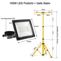 Uisebrt 2 X 100W Warm White Led Flood Light With Tripod Outdoor Led Lighting With Power Cord Ip66 Waterproof Flood Lights For Garages, Gardens, Construction Sites