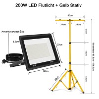 Uisebrt 2 X 200W Cool White Led Flood Light With Tripod Outdoor Led Lighting With Power Cord Ip66 Waterproof Flood Lights For Garages, Gardens, Construction Sites