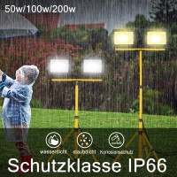 Uisebrt 2 X 200W Cool White Led Flood Light With Tripod Outdoor Led Lighting With Power Cord Ip66 Waterproof Flood Lights For Garages, Gardens, Construction Sites