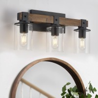 3-Light Bathroom Vanity Lights,Farmhouse Bathroom Light Fixture Over Mirror With Clear Glass, Wood Vanity Light For Bedroom,Living Room