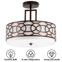 Runtop Semi Flush Mount Ceiling Light, 3-Lights Modern Entry Light, 3 Color Temperature Ceiling Drum Light, Semi Drum Flush Light Fixture For Bedroom Dining Room, Hallway,Living Room