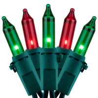 Yuletime Red & Green Christmas Lights With Green Wire, 66 Feet 200 Count Ul Certified String Lights, Pack Of 2 Sets 33 Ft 100 Count Incandescent Mini Light Set (Red & Green)