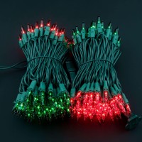 Yuletime Red & Green Christmas Lights With Green Wire, 66 Feet 200 Count Ul Certified String Lights, Pack Of 2 Sets 33 Ft 100 Count Incandescent Mini Light Set (Red & Green)