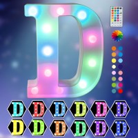 Light Up Colorful Led Marquee Letter Lights, 18 Colors Changing Alphabet Letters Sign With Remote Timer For Night Light Girls Bedroom Wedding Birthday Party Lamp Christmas Home Bar Decor- Colorful D