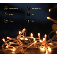 Filfom 2 Pack 16Ft/50 Led Battery Operated String Lights With Timer 8 Modes Led Fairy Lights Ip65 Waterproof Clear Twinkle Lights For Bedroom Christmas Patio Wedding Party Indoor Outdoor (Warm White)