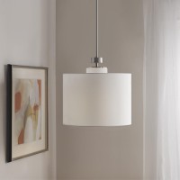 pThe Pacific drum pendant is the perfect update of urban sophistication to any room A metal and glass light diffuser is featured in a silver finish completed with a white linen fabric shade for a simple update 1 bulb is needed Assembly requiredp