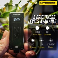 Nitecore T4K 4000 Lumen Led Usb-C Rechargeable Edc Keychain Flashlight Tag