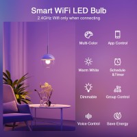 Ghome Smart Light Bulbs, A19 E26 Color Changing Led Bulb Works With Alexa, Google Home, App & Voice Control, 2.4Ghz Wifi Only, 800 Lumens, Dimmable Rgb Warm White 2700K Smart Home Lighting, 4 Pack