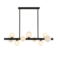 Bepuzz Glass Globe Linear Chandelier 9-Light Matte Black Hanging Pendant Light Fixtures Mid Century Modern Ceiling Pendant Lamp For Bedroom Living Room Dining Room Kitchen (Black, 9-Light)