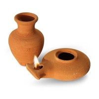 Biblical Brown Oil Lamp With Jar Herodian Style