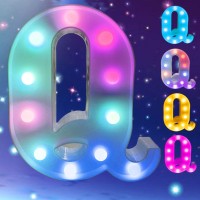 Light Up Colorful Led Marquee Letter Lights, 18 Colors Changing Alphabet Letters Sign With Remote Timer For Night Light Girls Bedroom Wedding Birthday Party Lamp Christmas Home Bar Decor- Colorful Q