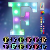 Light Up Colorful Led Marquee Letter Lights, 18 Colors Changing Alphabet Letters Sign With Remote Timer For Night Light Girls Bedroom Wedding Birthday Party Lamp Christmas Home Bar Decor- Colorful F