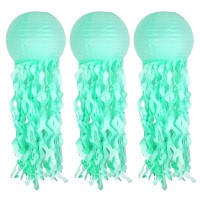 Jellyfish Paper Lantern Hanging Decoration, Uniideco Jelly Fish Mermaid Decor For Party, Under The Sea Mermaid Birthday Party Supplies, Ocean Theme Classroom Decorations (Green)