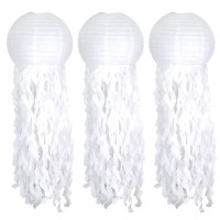 Jellyfish Paper Lantern Hanging Decoration, Uniideco Jelly Fish Mermaid Decor For Party, Under The Sea Mermaid Birthday Party Supplies, Ocean Theme Classroom Decorations (White)