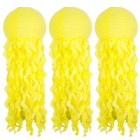 Jellyfish Paper Lantern Hanging Decoration, Uniideco Jelly Fish Mermaid Decor For Party, Under The Sea Mermaid Birthday Party Supplies, Ocean Theme Classroom Decorations (Yellow)