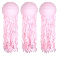 Jellyfish Paper Lantern Hanging Decoration, Uniideco Jelly Fish Mermaid Decor For Party, Under The Sea Mermaid Birthday Party Supplies, Ocean Theme Classroom Decorations (Pink)