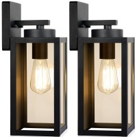 Outdoor Wall Light Fixtures, Exterior Waterproof Lanterns, Porch Sconces Wall Mounted Lighting With E26 Sockets & Glass Shades, Modern Matte Black Wall Lamps For Patio Front Door Entryway, 2-Pack