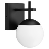 Ralbay Matte Black Wall Sconce, Mid Century Modern Black Wall Light Fixtures Milky Glass Indoor Wall Lamp For Home Decor Bathroom Kitchen Living Room Vanity Hallway (Exclude Bulb)