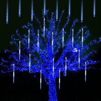 Ljlnion Meteor Shower Lights, 12 Inch Outdoor Icicles Christmas Lights, 8 Tubes 288 Led Iciclelights Snow Falling Lights, Connectable Raindrop Lights, Xmas Wedding Party Tree Holiday Decor, Blue