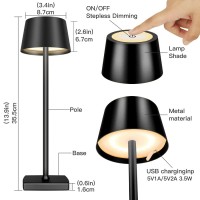 Mqloon Cordless Table Lamp, Battery Operated Led Lights, Black Metal Shade, For Outdoor And Indoor