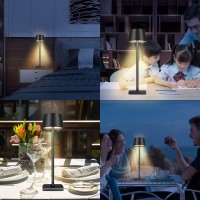 Mqloon Cordless Table Lamp, Battery Operated Led Lights, Black Metal Shade, For Outdoor And Indoor