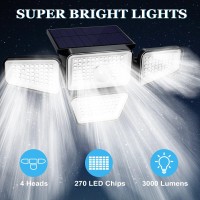 Solar Outdoor Lights, 270 Led 3000Lm Motion Sensor Outdoor Light, Luces Solares Para Exteriores Waterproof Wide Angle 6500K Solar Powered Security Flood Lights For Outside Garage Yard Patio(2 Pack)