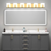 Aipsun Gold Vanity Lighting Fixtures Modern Vanity Lights Led 6 Lights Bathroom Vanity Light Up And Down Wall Light Fixtures 6000K